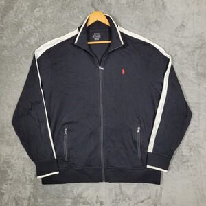 Polo Ralph Lauren Track Jacket Mens XXL Full Zip Black White Red Pony Logo